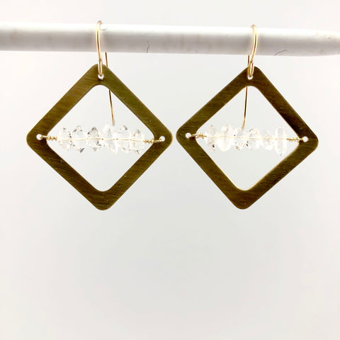 Herkimer Diamond earrings in Brass