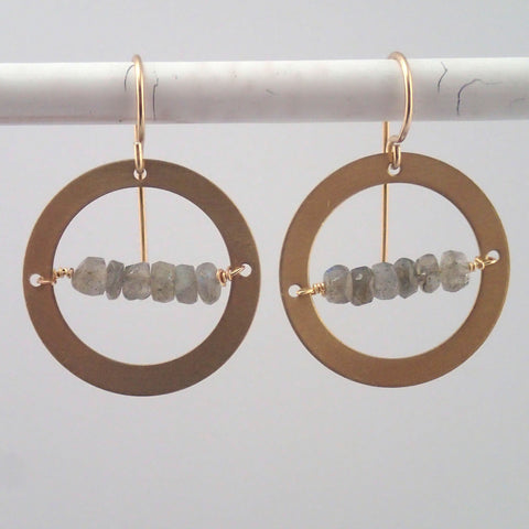 Labradorite in the Round earrings in Brass