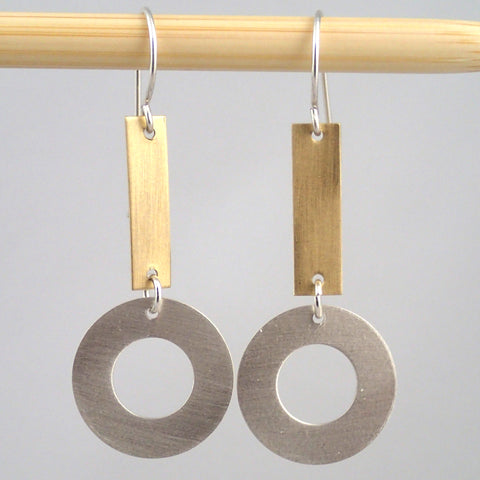 Small Silver and Brass Ring & Bar earrings