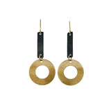 Small Ring & Bar earrings in brass and oxidized white copper