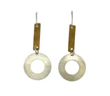 Small Ring & Bar earrings in white copper and brass