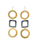 Tic Tac Toe Earrings in Brass and Oxidized White Copper