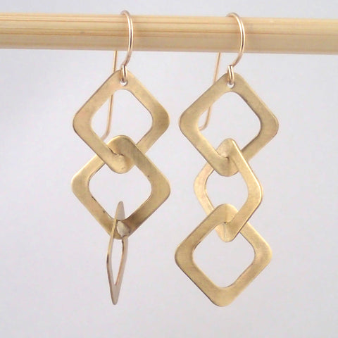 Small brass Three Diamond earrings