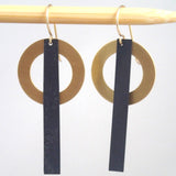 Ring & Bar earrings in Brass and oxidized white copper