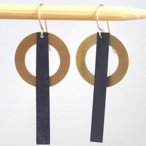 Brass and oxidized Ring & Bar earrings