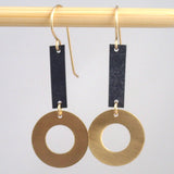 Small Ring & Bar earrings in brass and oxidized white copper