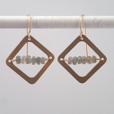 Labradorite Diamond earrings in Brass