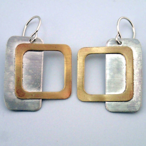 Mondrian earrings in silver and brass