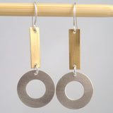 Small Ring & Bar earrings in white copper and brass