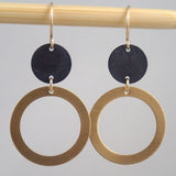 Satellite Earrings in Brass and oxidized white copper
