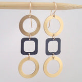 Tic Tac Toe Earrings in Brass and Oxidized White Copper
