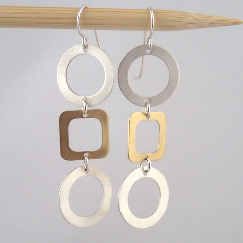 Tic Tac Toe Earrings in Silver and Brass