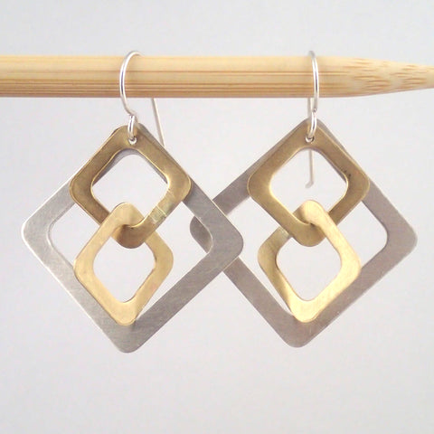 Silver and Brass Windowpane earrings