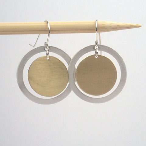 Silver and Brass "saturn" circle earrings