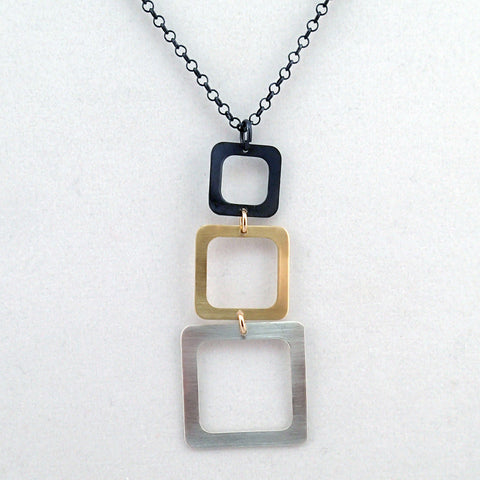 Three Square Necklace in Mixed Metals